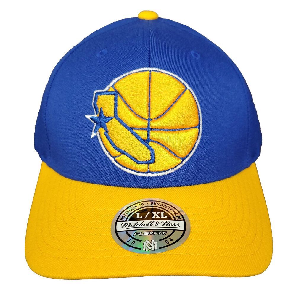 Golden State Warriors Mitchell & Ness NBA Flexfit‎ L-XL Hat Cap 3D Logo Blue NWT